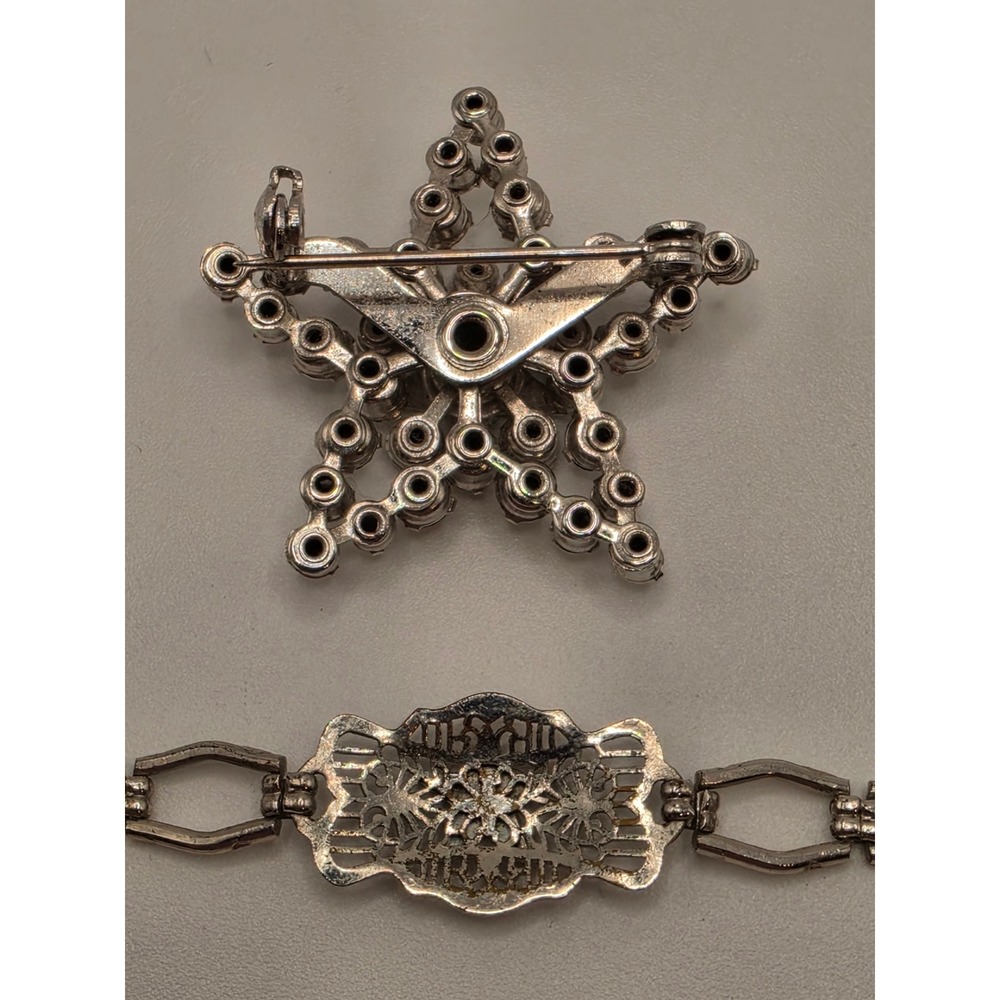Vintage Order of the Eastern Star OES Rhinestone Star Brooch & Filigree Bracelet - Picture 7 of 7